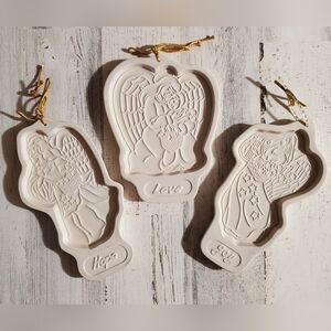 Longaberger Potery Angel Cookie Molds Set Of 3 Joy Hope Love 1994-1996